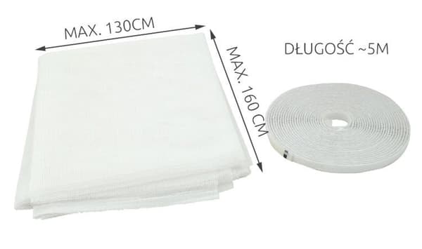 Mosquito net window 130x160 cm white polyester with self-adhesive velcro