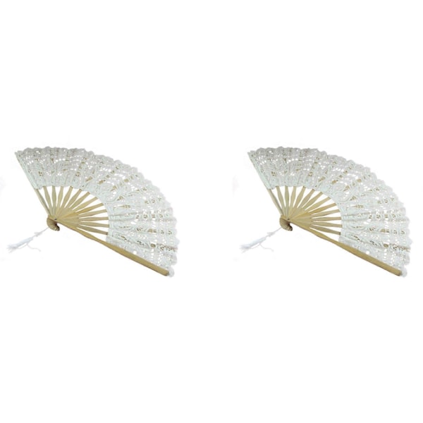 2X Käsintehty puuvillapitsi kokoontaitettava käsituuletin juhliin morsiamen häiden koristeluun (Beige)