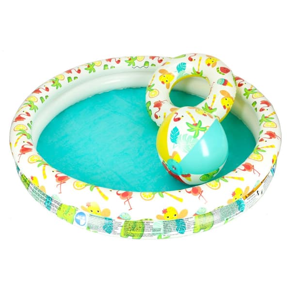 Oppustelig børnepool sæt 3-i-1 122x20 cm med ring 46 cm & bold