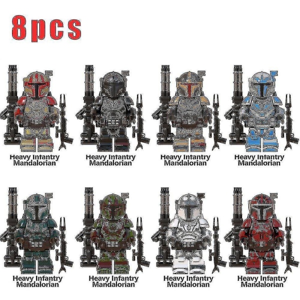 8pcs Star Wars Heavy Infantry Mandalorian Minifigure Assembled Mini Building Block Action Figures Toy Kids Christmas Gifts