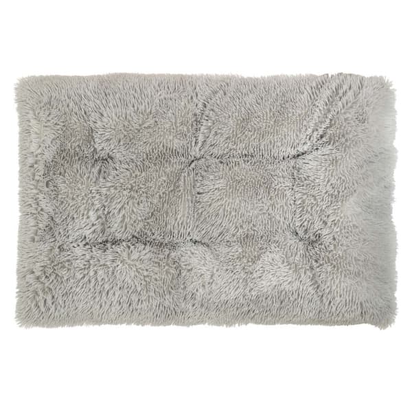 Teddy hunde- og katteseng shaggy polyester 80x115x6 cm lysegrå