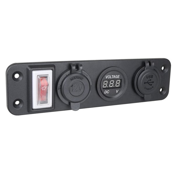 4 i 1 Ny Digital Voltmeter + 12V Strømstik + Dobbelt USB Strømadapter Marin USB Opladningsstik Grøn