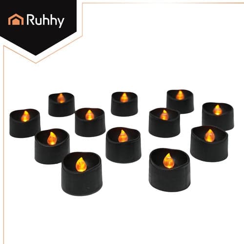 LED tealights black 12-pack 3 cm with flame effect, CR2032 included