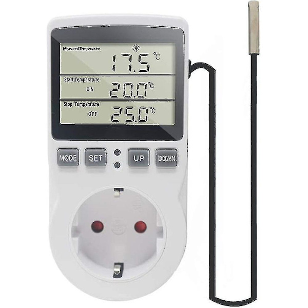 Ketotek 230 V Temperaturregulator Stikkontakt med Sensor, Digital Termostat Stikkontakt med Timer, Stikkontakt Termostat Timing Switch til Drivhuse, Akvarier, H
