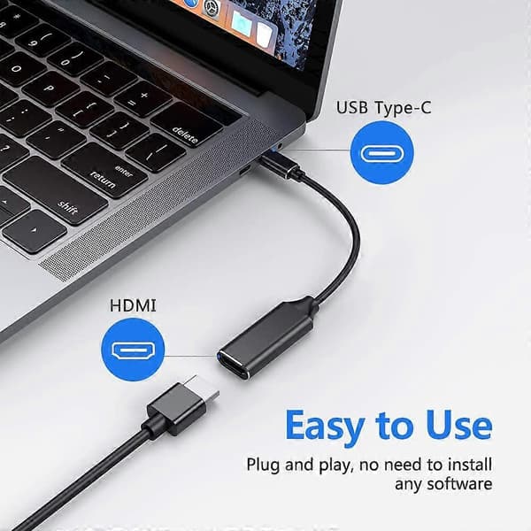USB C - HDMI -sovitin, USB Type C - HDMI 4k -sovitin (Thunderbolt 3 -yhteensopiva) ääni- ja videolähdöllä (musta)