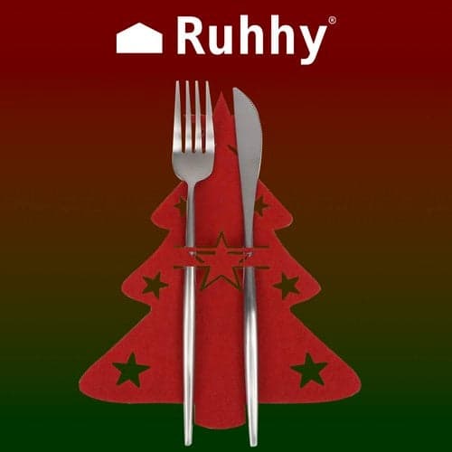 Felt Cutlery Holders 12-pack Red Christmas Tree 17x20 cm