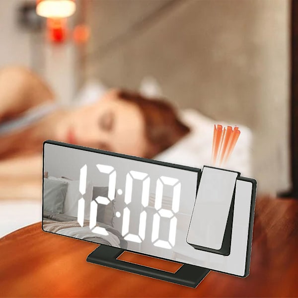 Klocka Sovrum Projektion Väckarklocka, Led Digital Klocka Projicerad På Takväggen, 180 Projektor Och Dimmer, Spegeldesign, Snooze, 3-Hastighets Luminans