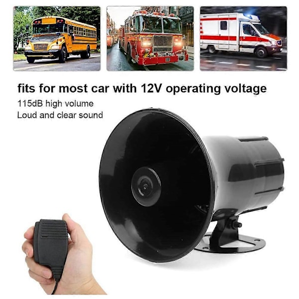 12V Polis Siren Högtalare 3 Ton Ljudvolymjustering Bilhorn med Mikrofon Högtalare Nödsituation Elektronisk PA-system