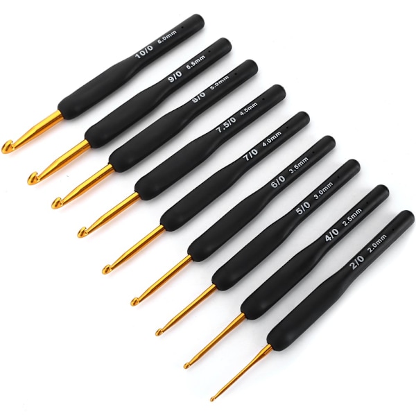 Crochet Hook Set with Black Handle - 9 Knitting Tools for Sweaters, Sewing, and Crafts
