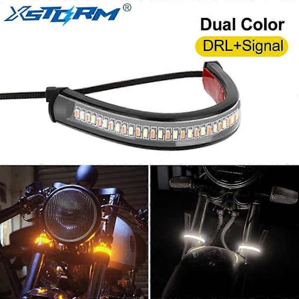 1 stk. Universell LED Motorsykkel Blinklys & DRL Gul Hvit Moto Blinklys Ring Gaffel Stripe Lampe Blinkende blinklys 12V