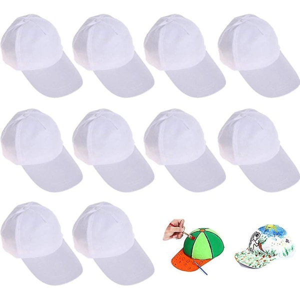 Diy Kids Baseball Cap,10 Pcs White Baseball Caps Children Art Painting Hats