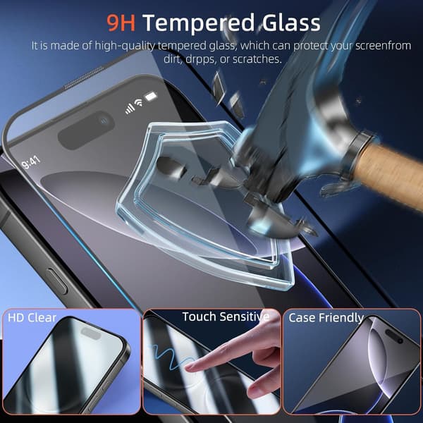2-pack Screen Protector compatible with iPhone 16 - Mounting Frame
