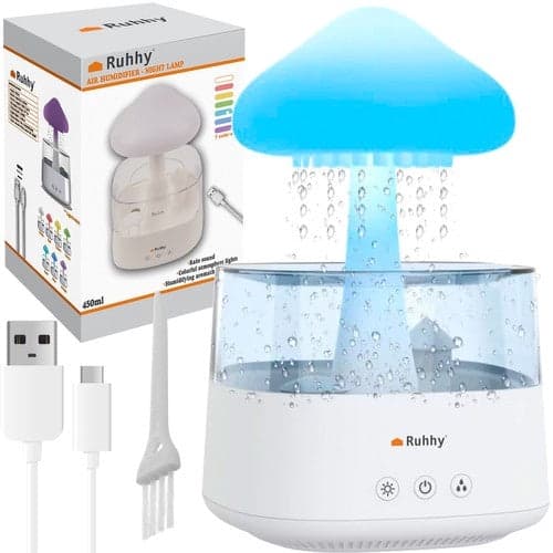 Humidifier Mushroom Shape 450 ml with LED Night Light 8 Colors White USB-C