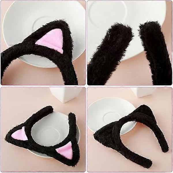 Kattöron-Hårband Sött Kattöron-Hårband för Vuxna Luddiga Kattöron Katt-Hårband Svarta Kattöron för Makeup Duscha Fest