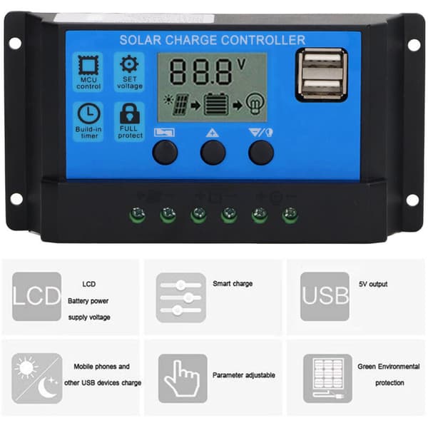 12V 24V solcellepanelkontroller, PWM fotovoltaisk regulator, LCD-skjerm, 70A MPPT-lader