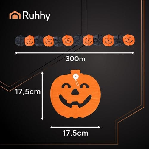 Græskarguide Halloween 3 m papir orange/sort, græskar 17,5 cm