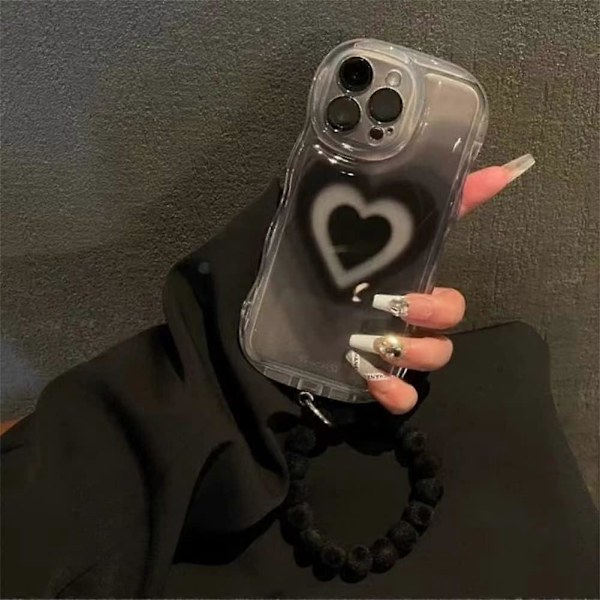 for iPhone 14 Pro Max Deksel Søt Estetisk Svart Hjerte Klar Telefondeksel for Tenåringsjenter Kvinner [Kamerabeskyttelse][Bølgete Ramme]