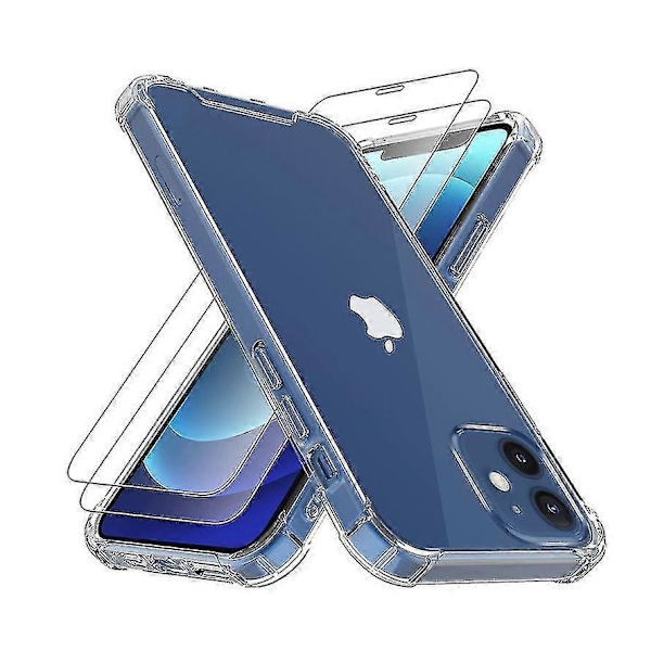 Kotelo iPhone 12 ja iPhone 12 Pro -puhelimille [2 kpl karkaistua lasia näytönsuoja], 6,1 tuumaa, Airbag-iskusuojaus