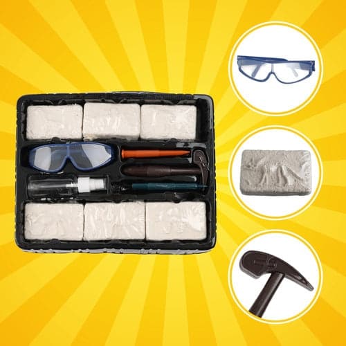 6-in-1 Dinosaur Dig Set with 6 Plaster Blocks, Tools & Safety Glasses