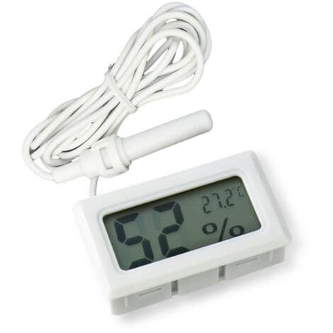 2-i-1 LCD digital inbyggd termometer hygrometer med extern för reptilinkubator akvariefjäderfä - vit