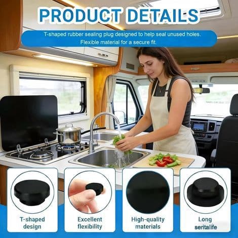 24 stk. 8 mm gummikappe skruelåg til autocamper-komfuretilbehør kompatibel med Dometic og Smev (sort)