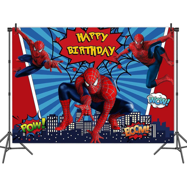 8x6ft Spiderman Fotobaggrund - Superhelt By Tema Fotobaggrund Børnefødselsdag Spiderman Fest Dekoration Kagebord Banner Tilbehør