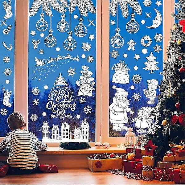 Julepynt Vindue, 9 Ark Vinduesbilleder Jul, Selvklæbende Julevinduespynt, Pv