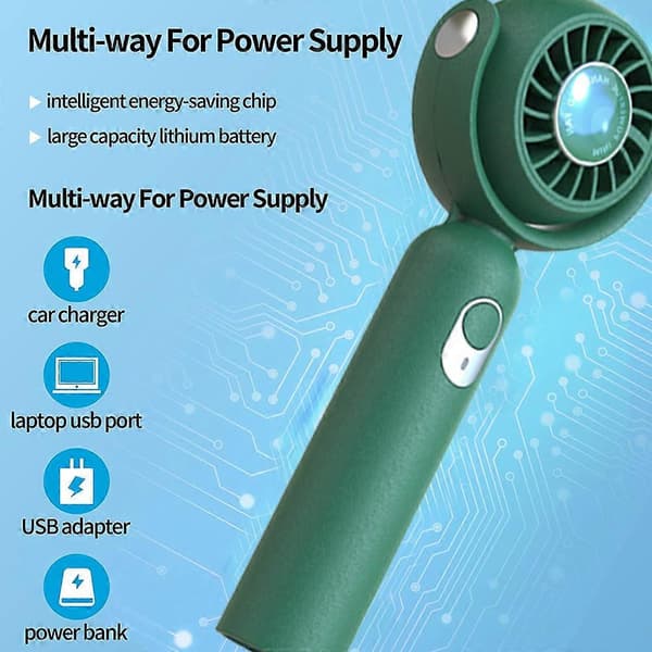 Bærbar Håndholdt Ventilator, Halsventilator, Mini Bordventilator, Multifunktionsventilator - FARVE: grøn