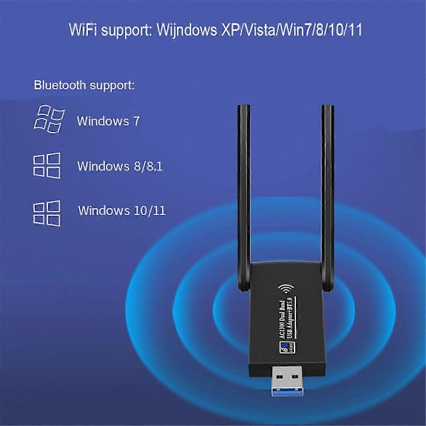 1300Mbps USB WiFi Adapter USB 3.0 Bluetooth 5.0 Dongle 2.4G&5GHz Dual Band WiFi 5 Netværk Trådløs WLAN Modtager