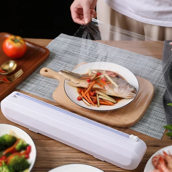 Plastic Wrap Aluminum Foil Dispenser with Suction Cups for the Kitchen White