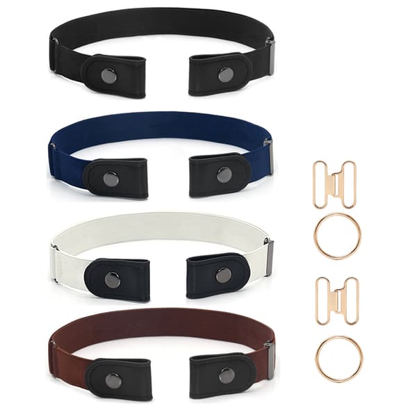 Elastic Belt Without Buckle 4-pack Black/DarkBlue/White/Brown