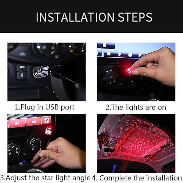 USB Bil Interiör LED Lampa Tak Rum Atmosfär Stjärnhimmel Lampa Stjärnprojektor_x005F_x000D_