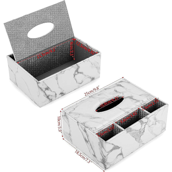 Rektangulär Tissue Box i Konstläder med Fjärrkontroll (Vit Marmor)