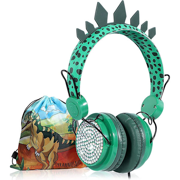 Drenge Wired Dinosaur Headset Med Mikrofon 3,5 mm Jack Og Justerbar Hovedbånd Og Tangle-Free Kabel, Grøn