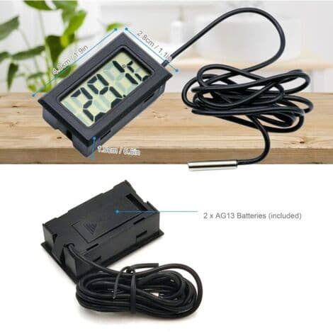Termometer meter sort Mini Digital LCD Termometer Temperaturmåler med ekstern sonde til bil/køleskab/akvarium/