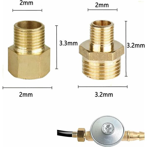 Messing gasadapter – 1/2 til 1/4 fitting – Behandlet gevind for sikker forbindelse – Kompakt til camping og komfurer