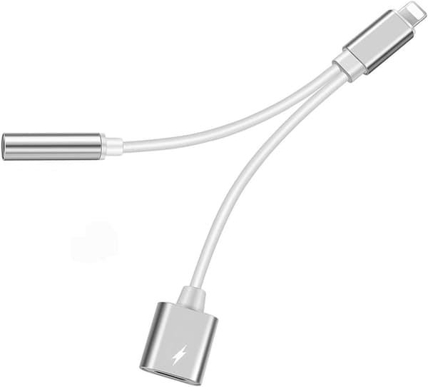 Sølv/Sort Lightning-adapter, oplad og 3,5 mm samtidigt Y-kabel