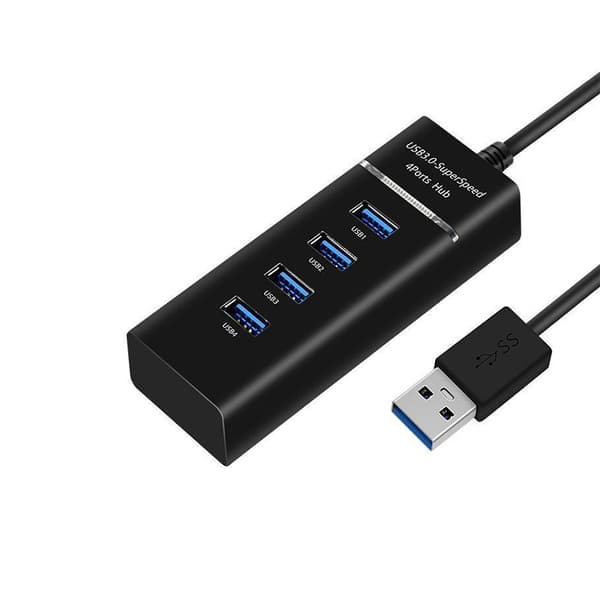 USB 3.0 HUB Splitter with LED Indicator, 4-Port High-Speed Data Transfer, 1.2m Cable - Black