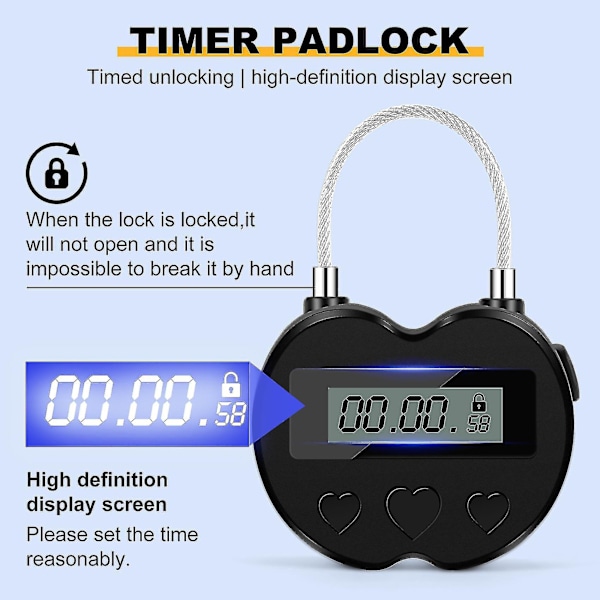 Smart Time Lock LCD Display Tidlås Multifunktionel Rejse Elektronisk Timer, Vandafvisende USB Genopladelig Midlertidig Timer Hængeslås