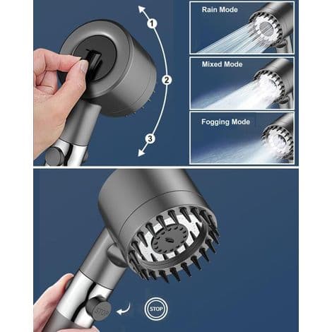 Høytrykks dusjhode, 2m dusjslange, 3-modus justerbar baderomsspray, 5 filtre