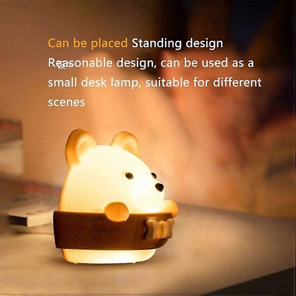 Natlampe til børn, Bjørn Natlampe til børn, Bærbar USB genopladelig natlampe, Babyværelse natlampe til læsning, søvn og afslapning