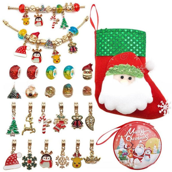 Julkalender 24-delad julserie armband tecknade pärlor set julstrumpor