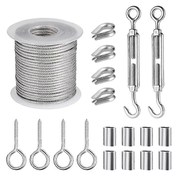 Rostfri Vajer Set, 15 m Vajer Spaljé Set, 2 mm Stålvajer Belagd, Stålvajer med Öglor, Spännvajer Set, för Klättring