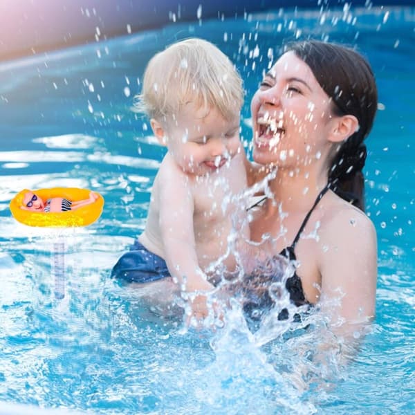 Flydende termometer, flydende pooltermometer, tegneserie dyreformet vandtermometer med reb til indendørs og udendørs pools (termometer)