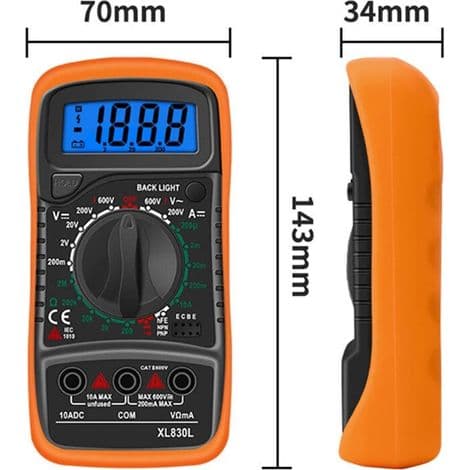 XL830L Digitalt Multimeter Batteritester Strøm Spænding AC DC Summer Transistor NPN PNP Voltmeter Amperemeter Ohmmeter til DIY Lab Skole Fabrik