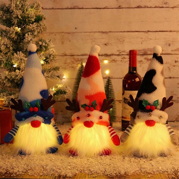 Jul Tomte Docka Horn med Ljus Rudolph Docka Lysande Dvärg Ornament för Hem Jul Nyår