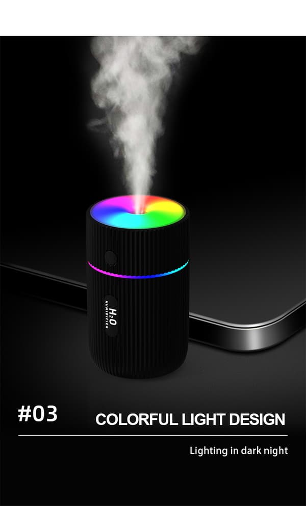Ilmankostutin värikkäällä LED-valolla, musta