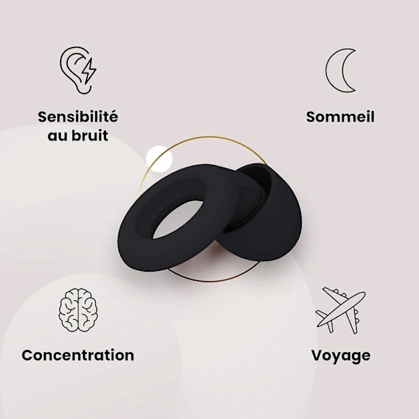 Erittäin pehmeät uudelleenkäytettävät kuulosuojaimet, 8 korvakappaletta koossa XS/S/M/L - SNR 27dB - Musta