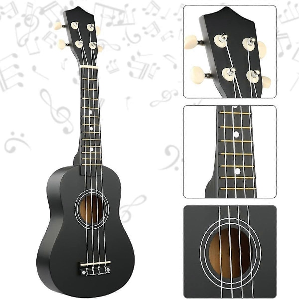 21 tuuman ukulele-setti aloittelijoille, 4-kielinen pieni kitara, lehmuspuu-ukulele kantolaukulla, klipsillä ja 4 plektralla