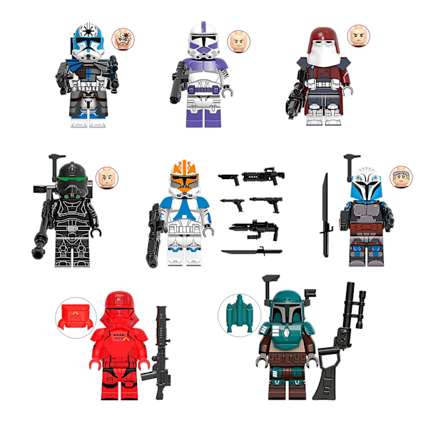 8 stk Star Wars Minifigurer Clone Wars Actionfigurer Byggeklosser Leke 1,77 tommer Clone Troopers Minifigurer for Gutter Barn Voksne Samleobjekter Gaver